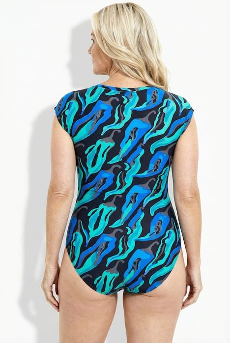 Maillot de bain sans bonnets souples, motif piments et fermeture zippée, matière recyclée