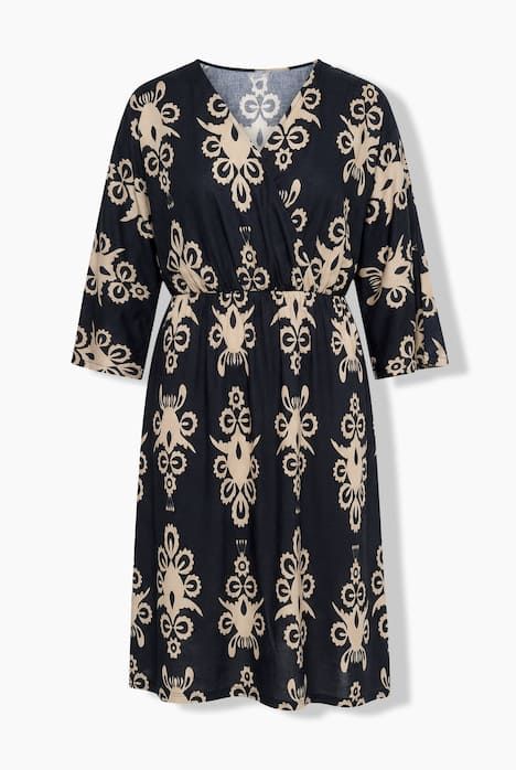 Robe imprimée, décolleté en V effet cache-cœur et manches 3/4