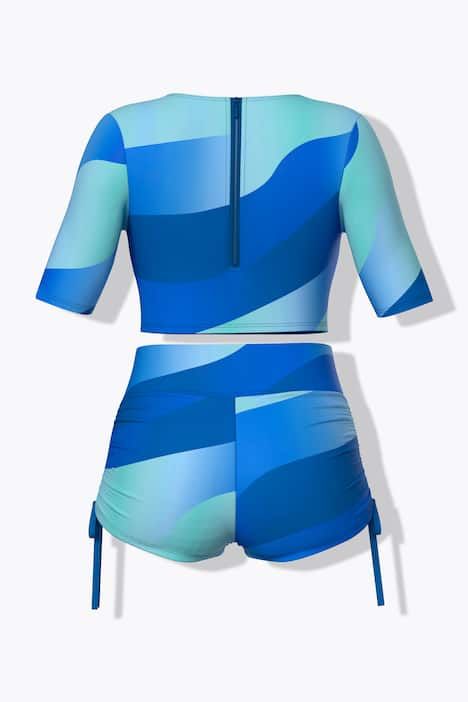 Bikini avec bonnets souples, manches courtes, laçage et motif vagues, matière recyclée