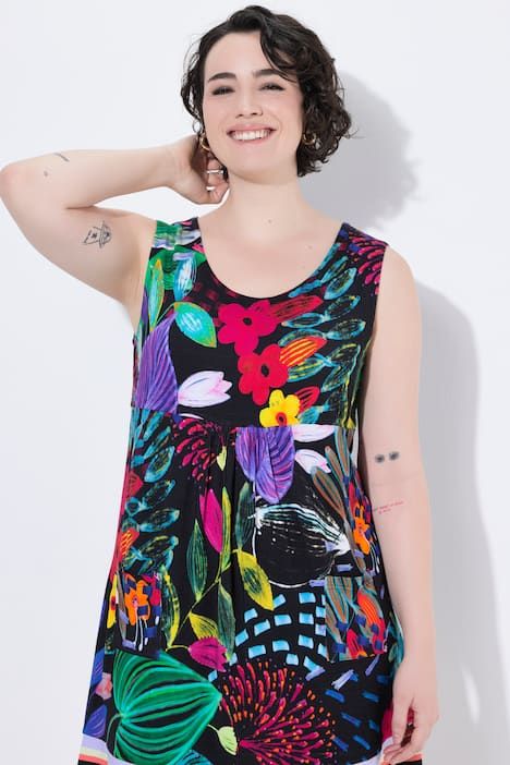 Robe en jersey sans manches, poches et décolleté rond, coupe évasée