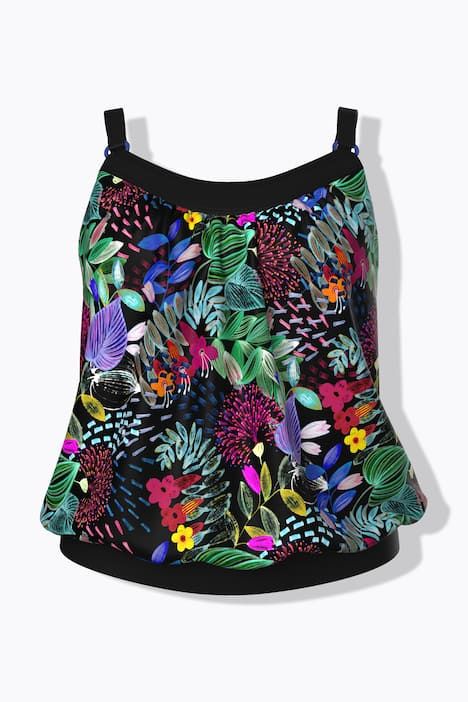 Tankini motif à fleurs, bonnets souples, bretelles ajustables avec anneau fantaisie