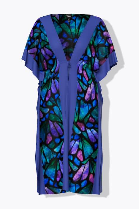 Robe midi motif papillons, décolleté en V et manches courtes