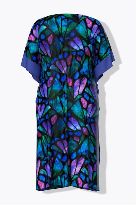 Robe midi motif papillons, décolleté en V et manches courtes