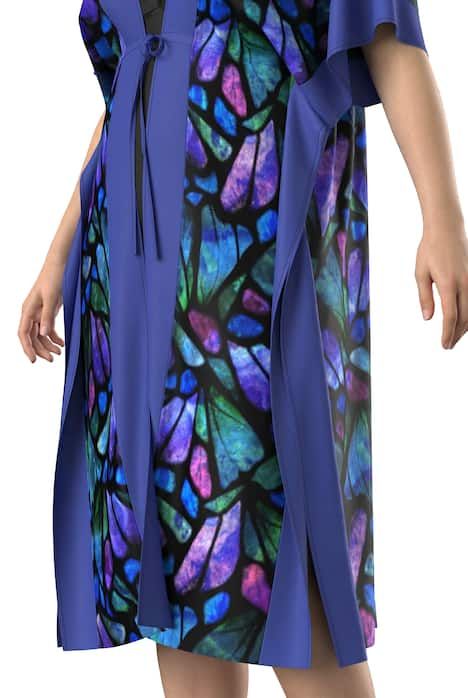 Robe midi motif papillons, décolleté en V et manches courtes