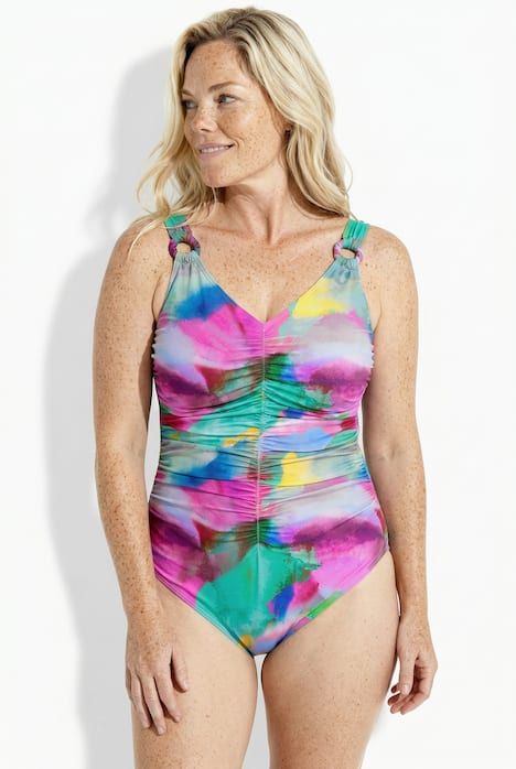 Maillot de bain avec bonnets souples, fronces et matière recyclée