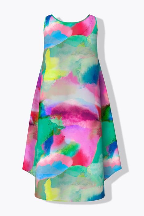 Robe midi sans manches, décolleté rond et coupe évasée