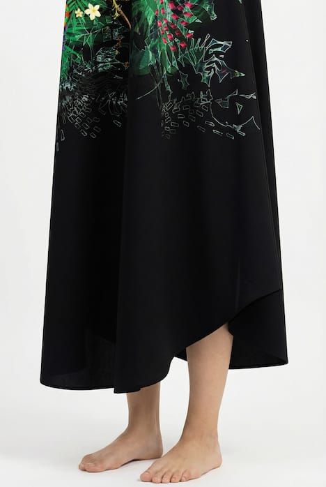 Robe midi sans manches, décolleté rond et motif caméléon, coupe évasée
