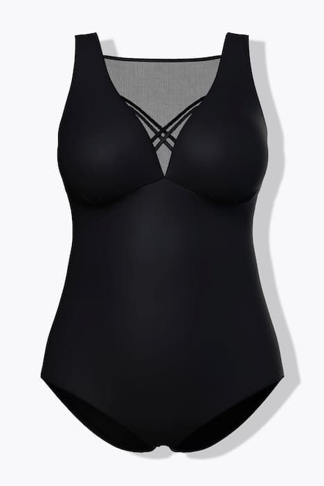 Maillot de bain avec bonnets souples, cordons fantaisie et doublure en mesh, matière recyclée.