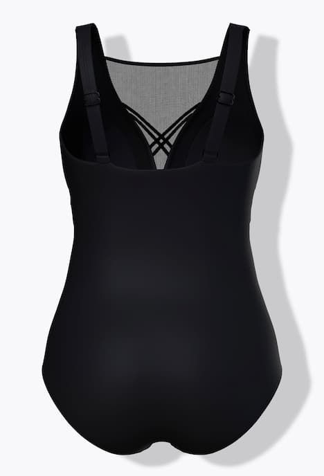 Maillot de bain avec bonnets souples, cordons fantaisie et doublure en mesh, matière recyclée.