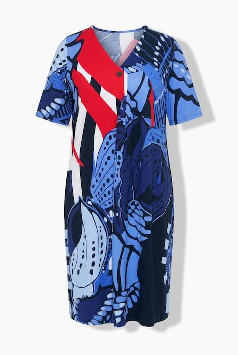 Robe midi avec poches, décolleté en V et manches courtes, coupe évasée