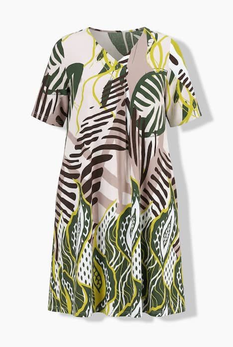 Robe midi avec poches, décolleté en V et manches courtes, coupe évasée