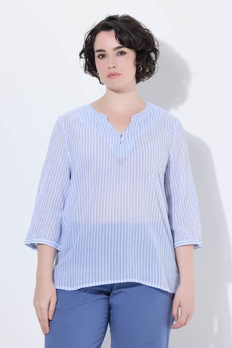 Tunique en crêpe de coton, décolleté rond et manches 3/4