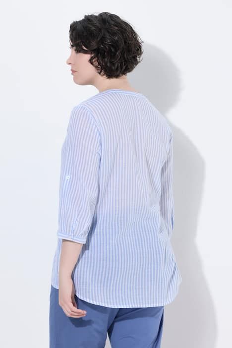 Tunique en crêpe de coton, décolleté rond et manches 3/4