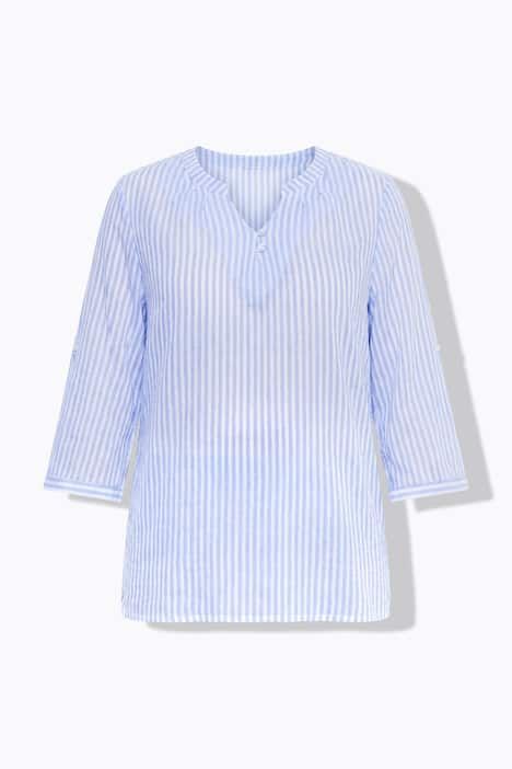 Tunique en crêpe de coton, décolleté rond et manches 3/4