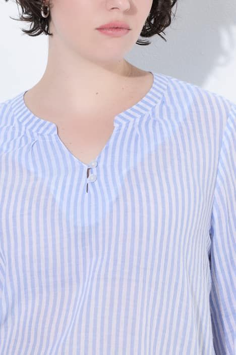 Tunique en crêpe de coton, décolleté rond et manches 3/4