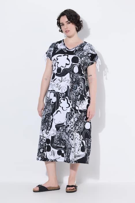 Robe en jersey sans manches, décolleté en V et ruban à froncer sur les manches