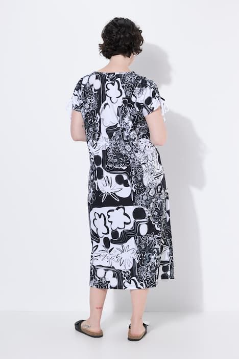 Robe en jersey sans manches, décolleté en V et ruban à froncer sur les manches