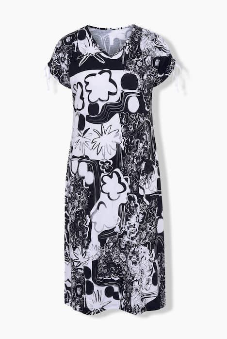 Robe en jersey sans manches, décolleté en V et ruban à froncer sur les manches