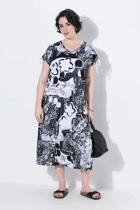 Robe en jersey sans manches, décolleté en V et ruban à froncer sur les manches