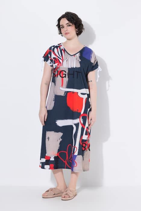 Robe en jersey sans manches, décolleté en V et ruban à froncer sur les manches