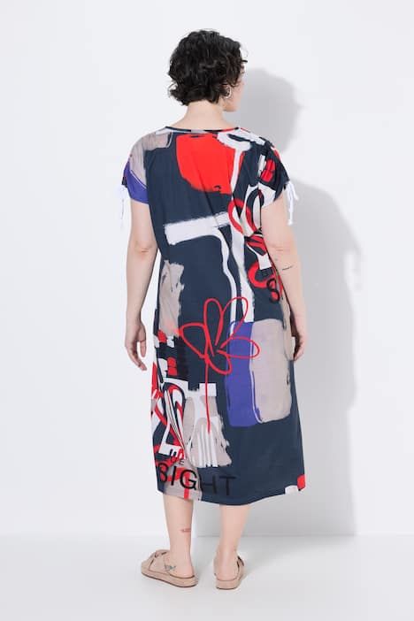 Robe en jersey sans manches, décolleté en V et ruban à froncer sur les manches