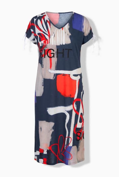 Robe en jersey sans manches, décolleté en V et ruban à froncer sur les manches