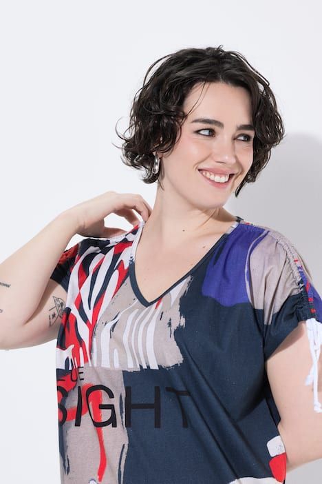 Robe en jersey sans manches, décolleté en V et ruban à froncer sur les manches