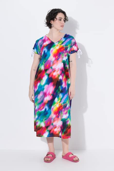 Robe en jersey sans manches, décolleté en V et ruban à froncer sur les manches