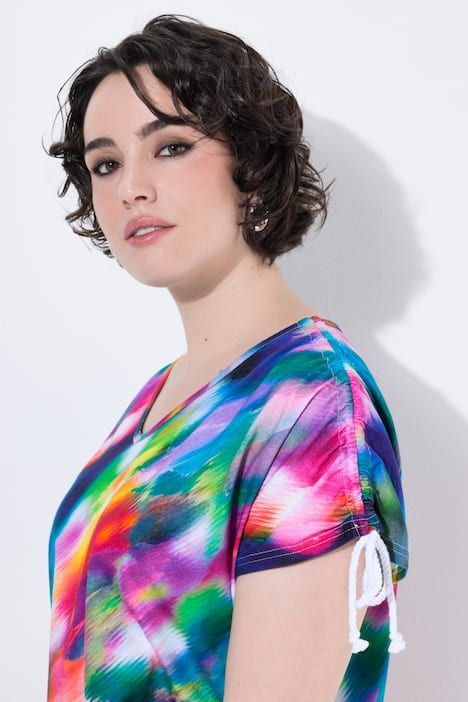 Robe en jersey sans manches, décolleté en V et ruban à froncer sur les manches