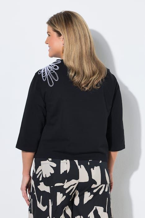 Sweat-shirt avec broderie, encolure bateau et manches 3/4