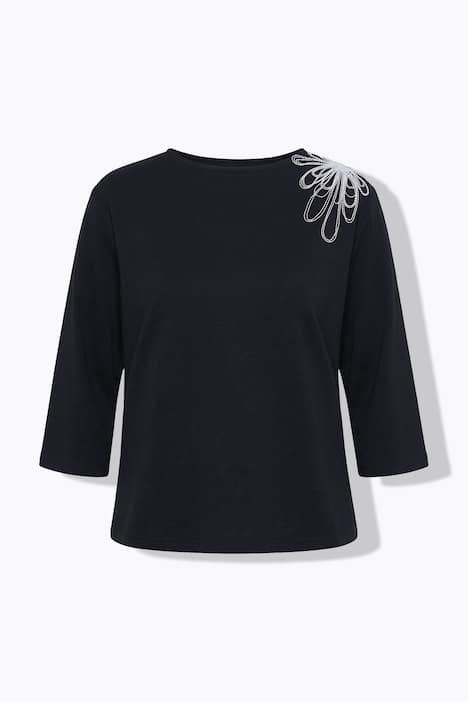 Sweat-shirt avec broderie, encolure bateau et manches 3/4