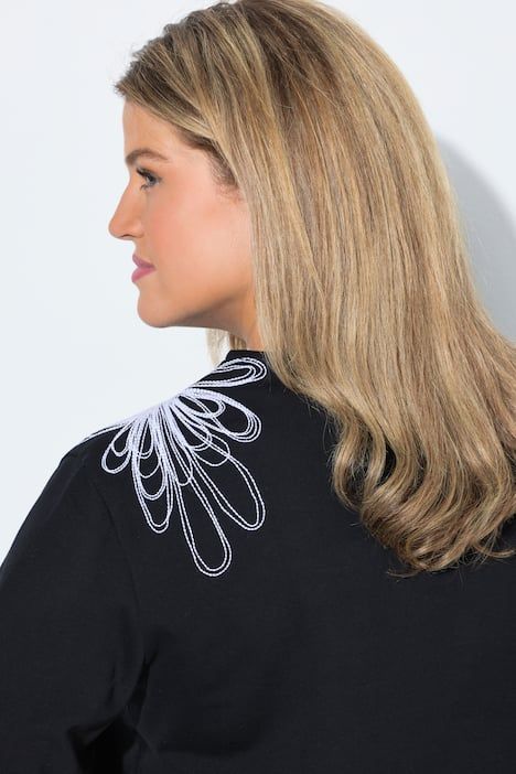 Sweat-shirt avec broderie, encolure bateau et manches 3/4