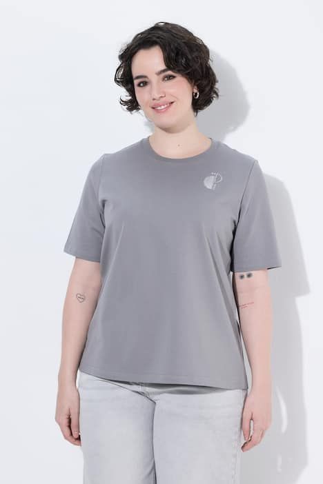 T-shirt avec broderie métallique, décolleté rond et manches courtes