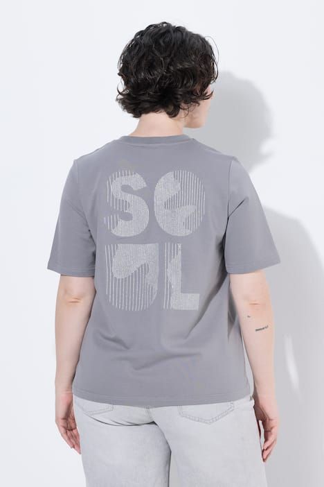 T-shirt avec broderie métallique, décolleté rond et manches courtes