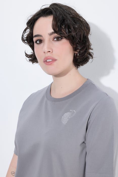 T-shirt avec broderie métallique, décolleté rond et manches courtes