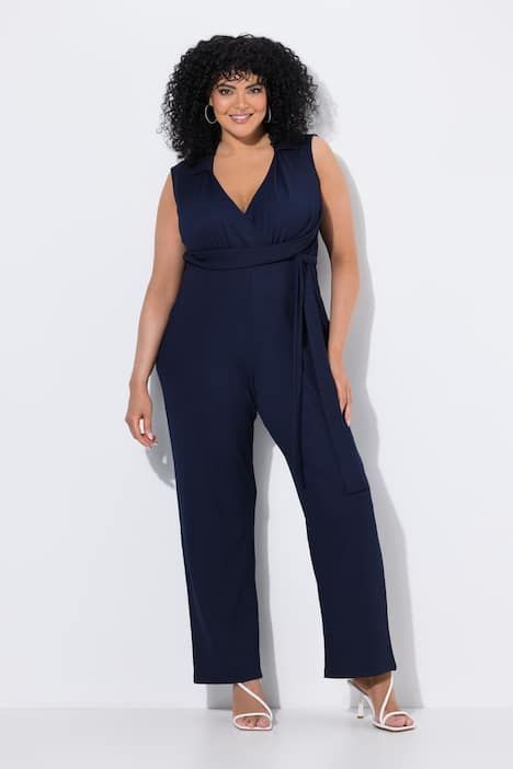 Combinaison sans manches, décolleté en V effet cache-cœur et jambe large