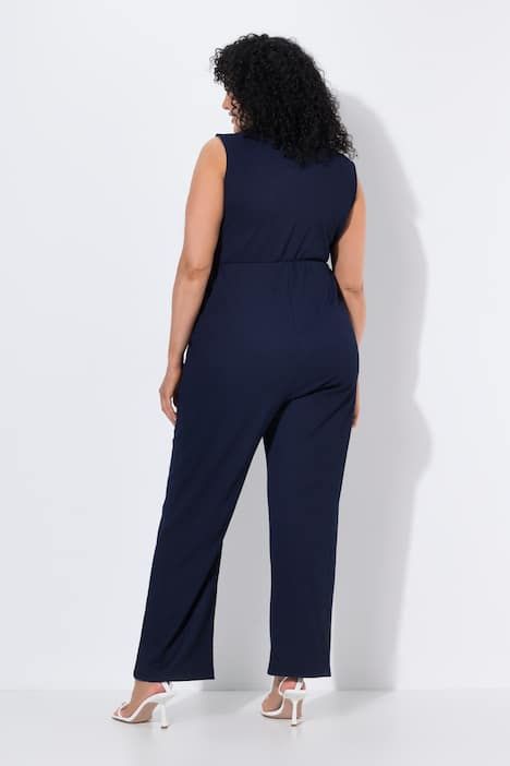 Combinaison sans manches, décolleté en V effet cache-cœur et jambe large