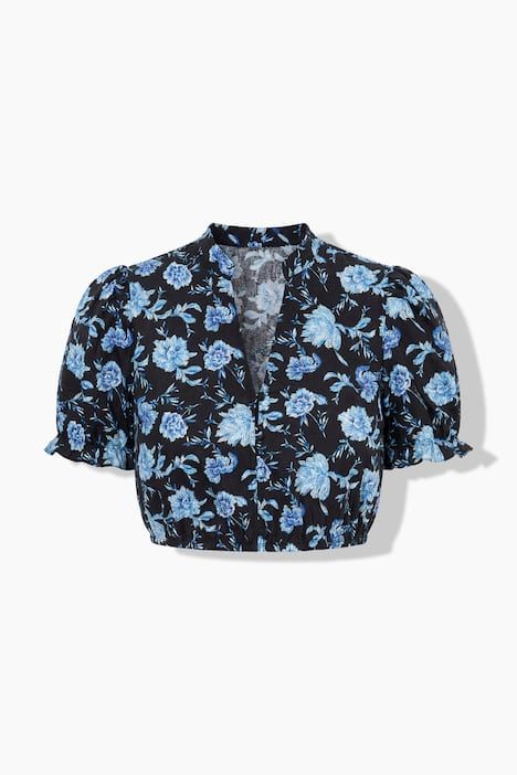 Chemisier traditionnel Dirndl, motif floral, col montant et décolleté en V, manches courtes