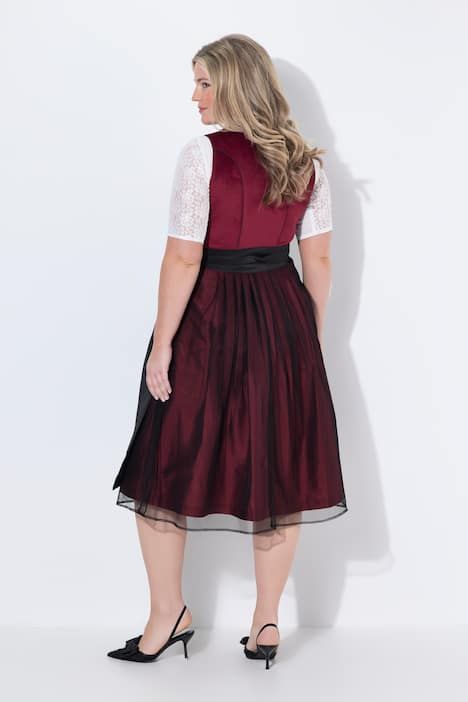 Dirndl sans manches, costume traditionnel bavarois, décolleté carré, dentelle et laçage