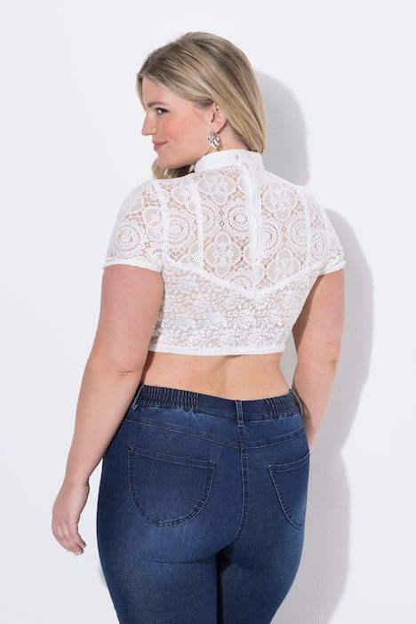 Chemisier traditionnel Dirndl en dentelle, col montant et manches avec ruchés