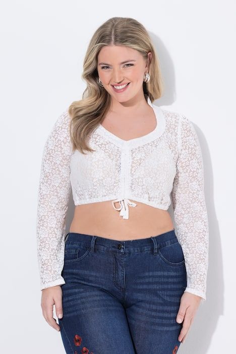 Chemisier traditionnel Dirndl en dentelle, col montant et décolleté carré, manches courtes