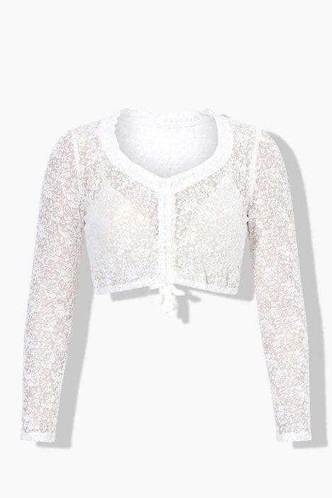 Chemisier traditionnel Dirndl en dentelle, col montant et décolleté carré, manches courtes