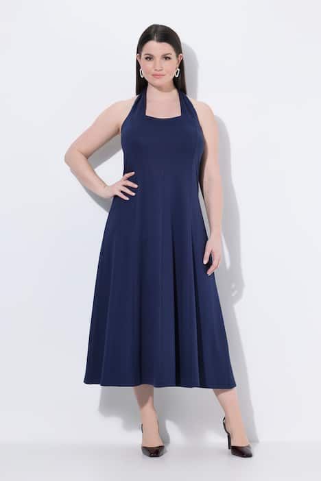 Robe dos en point de Rome, décolleté carré, modèle sans manches