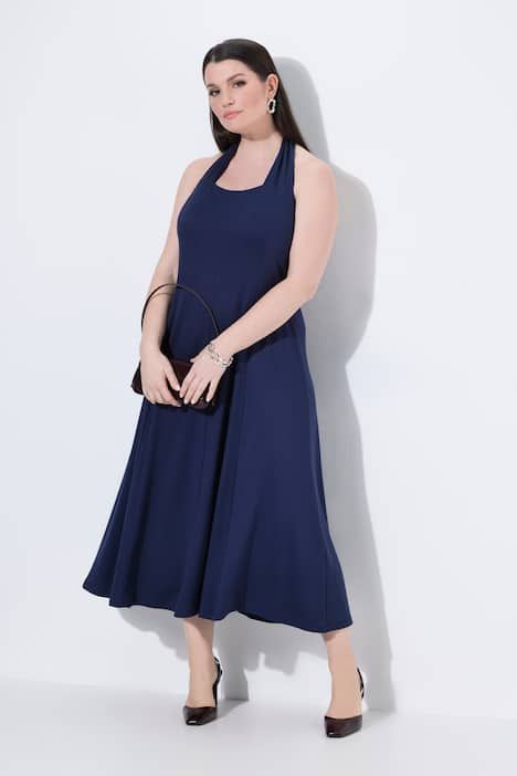 Robe dos en point de Rome, décolleté carré, modèle sans manches