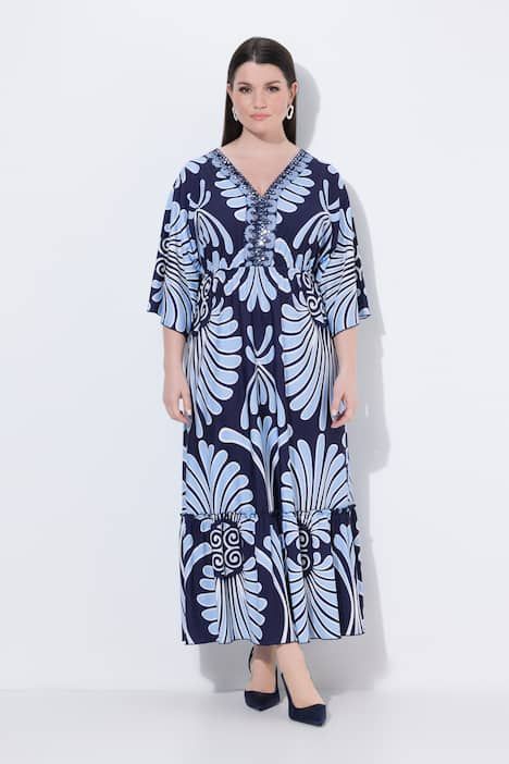 Robe maxi toucher coton, manches Dolman et décolleté en V