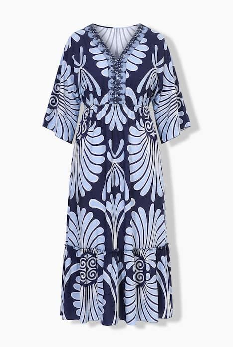 Robe maxi toucher coton, manches Dolman et décolleté en V