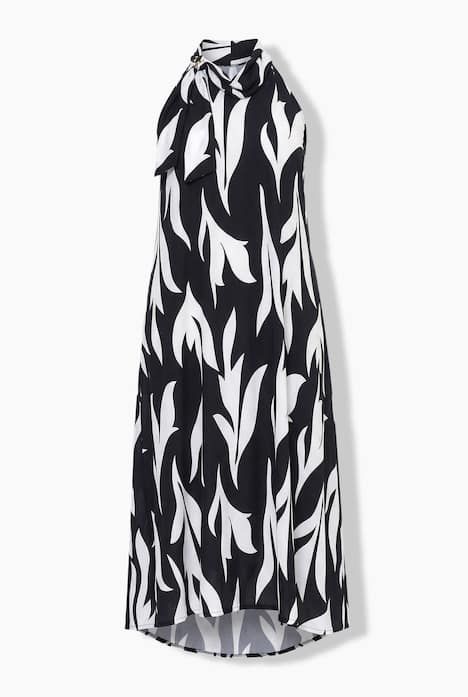 Robe maxi sans manches, motif feuilles et anneau fantaisie, col montant
