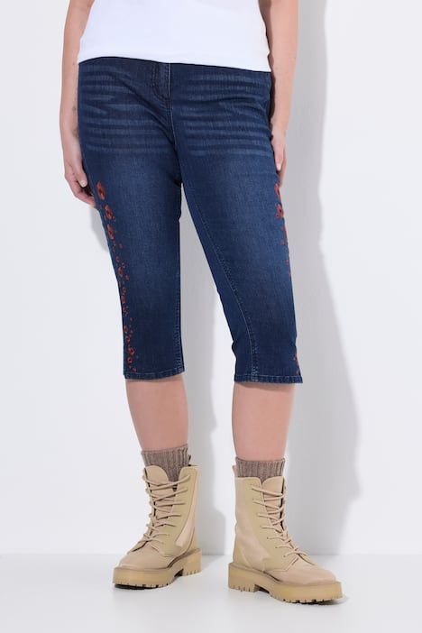 Corsaire en jean, tissu denim extensible, bas de jambe fendu