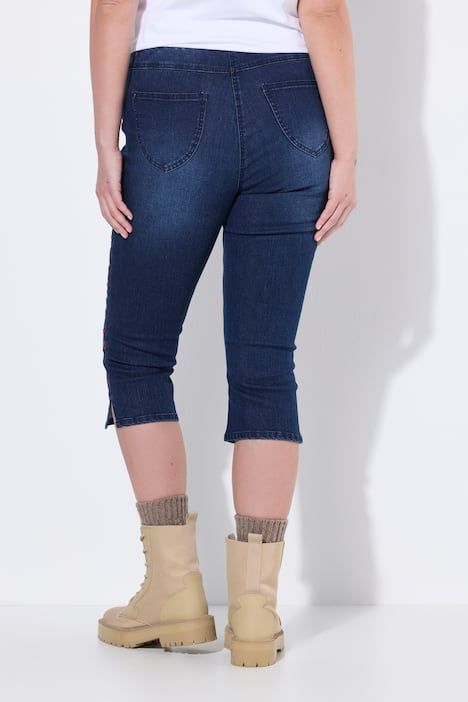 Corsaire en jean, tissu denim extensible, bas de jambe fendu