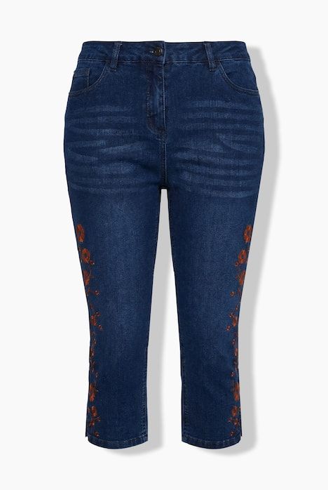 Corsaire en jean, tissu denim extensible, bas de jambe fendu